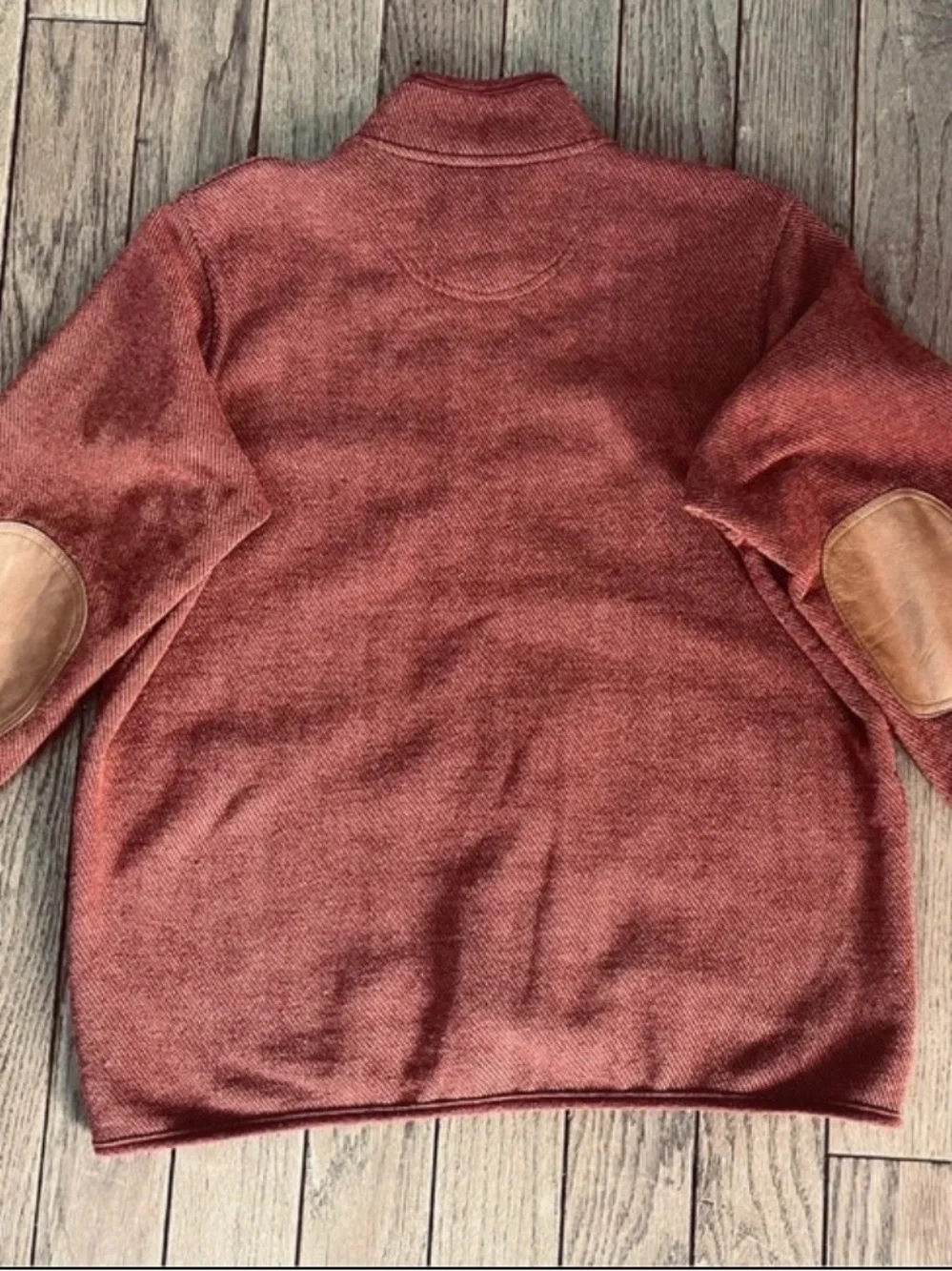 Orvis Womens Medium Rust Orange Fleece Cardigan Sweater Leather Elbow Patches